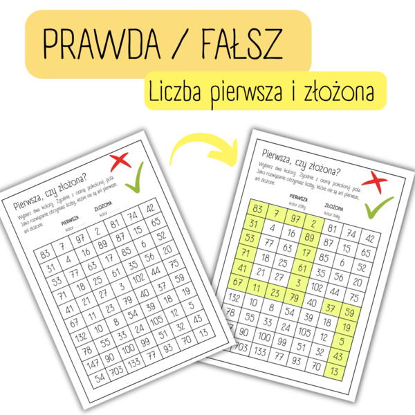 LICZBA PIERWSZA I ZŁOŻONA - prawda/fałsz - kolorowanka