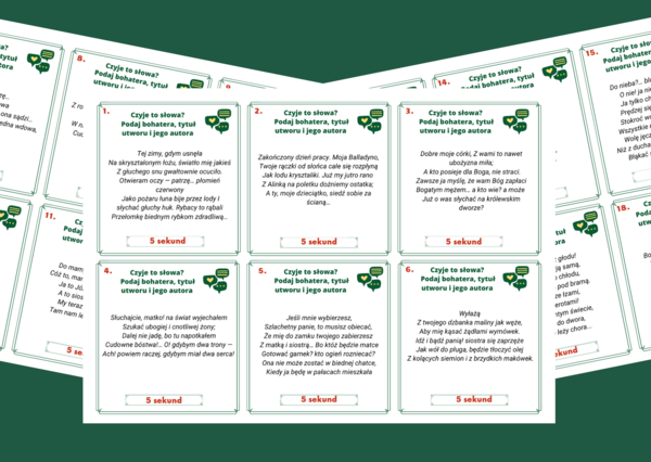 CZYJE TO SŁOWA? – 72 cytaty – LEKTURY OBOWIĄZKOWE – egzamin – kl.7-8 – gra „5 sekund” + ODPOWIEDZI - powtórka
