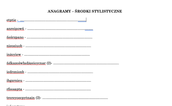 Środki stylistyczne - anagramy