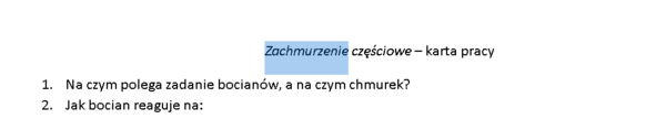 Karta pracy - film Zachmurzenie częściowe