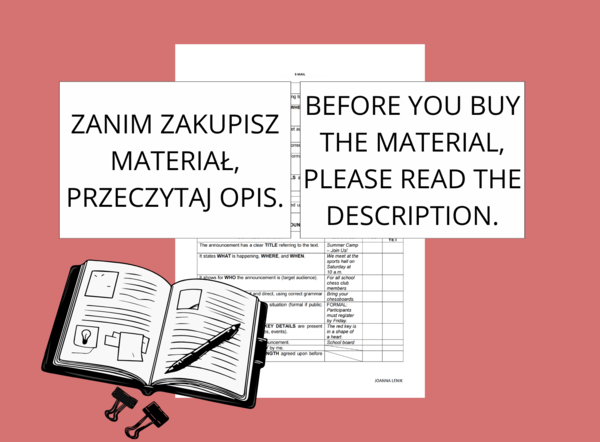 Kryteria pisania E-MAILA na języku angielskim – klasa VII-VIII | EMAIL criteria writing in English – grades 7-8