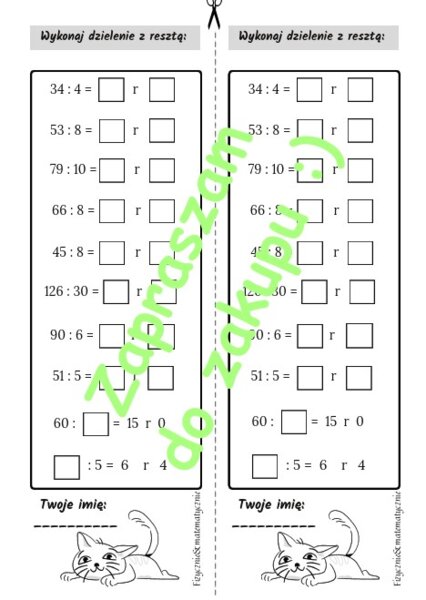 Dzielenie z resztą - szybka kartkówka (klasa 4-5)