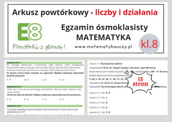 ARKUSZ POWTÓRKOWY kl.8 - LICZBY i DZIAŁANIA + odpowiedzi / Wymagania na 2025 rok