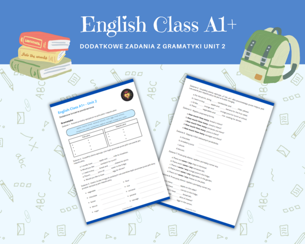 English Class A1 + plus Grammar Worksheet Unit 2 karta pracy dział drugi gramatyka Rzeczowniki niepoliczalne i policzalne some any a an how much how many klasa język angielski