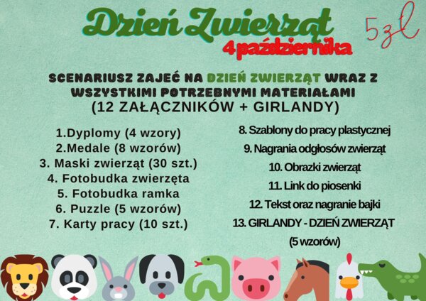 Dzień Zwierząt (scenariusz zajęć + materiały)