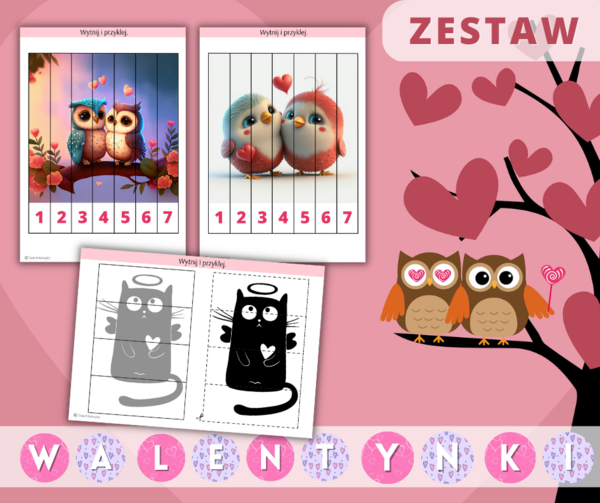 Walentynki Zestaw zadań. Puzzle. Szlaczki. Obliczenia. Labirynty. Girlanda