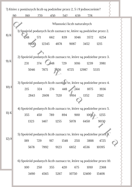 Własności liczb naturalnych - karta pracy
