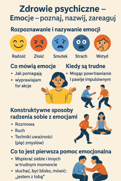Edukacja zdrowotna – Lekcja 15 - Emocje –poznaj, nazwij, zareaguj. Rozpoznawanie i nazywanie emocji –u siebie i u innych (radość, złość, smutek, strach, wstyd, zazdrość itp.). Co mówią emocje–jak pomagają, a kiedy są trudne.