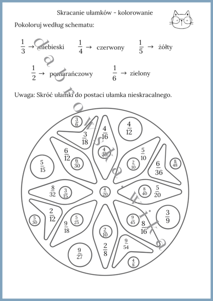 Skracanie ułamków - kolorowanie