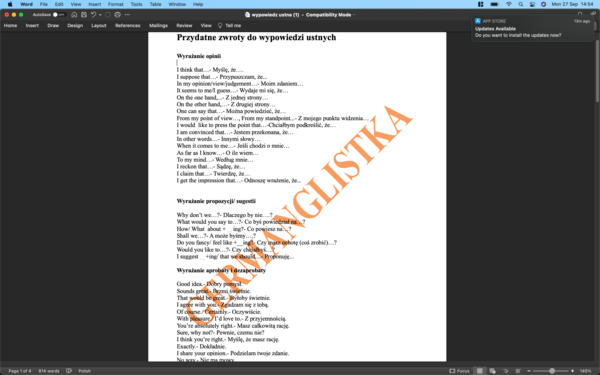 Przydatne zwroty do wypowiedzi ustnych - matura i nie tylko