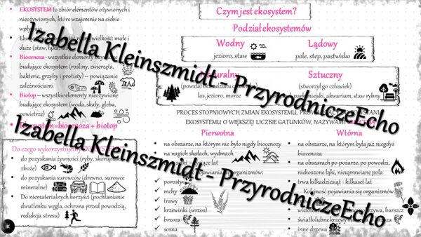 Sketchnotka - notatka „Czym jest ekosystem?” wykonana w power point do edycji. Biologia 8; „EKOLOGIA”