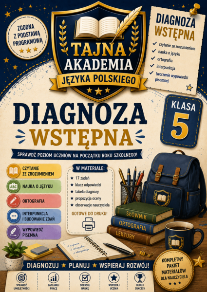 Diagnoza wstępna – język polski klasa 5 | test kompetencji + odpowiedzi + tabela diagnozy