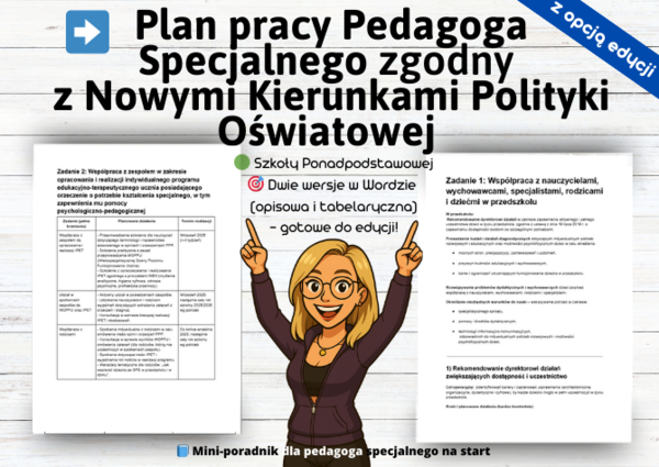 Plan pracy pedagoga specjalnego – szkoła ponadpodstawowa