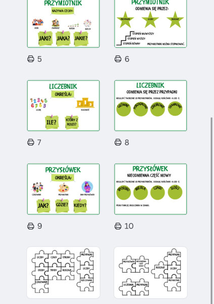 Plansze części mowy