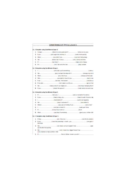 Conditionals of type 0,1,2 and 3.