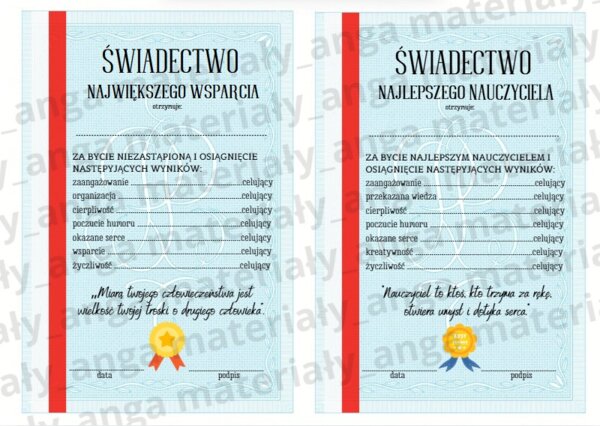 Dzień nauczyciela Świadectwo zabawne podziękowanie Dzień Edukacji Narodowej