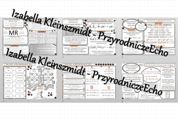 Zestaw sketchnotek – notatek do całego działu „Sole” - wykonanych w power point do edycji. Chemia 8