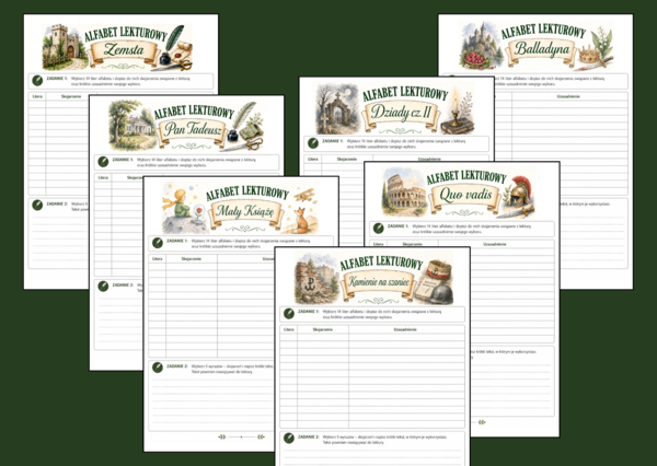 🔥ALFABET LEKTUROWY – karty pracy do 14 lektur (klasy 7–8) - wersja 2