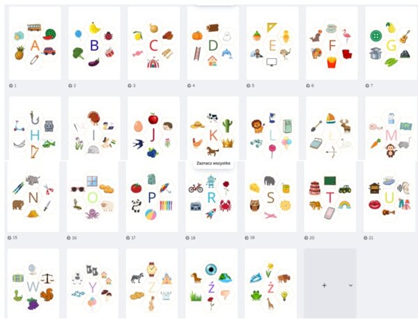 Plansze z obrazkami liter