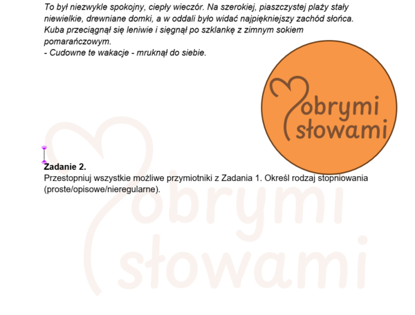 przysłówek i przymiotnik.sprawdzian.karta pracy