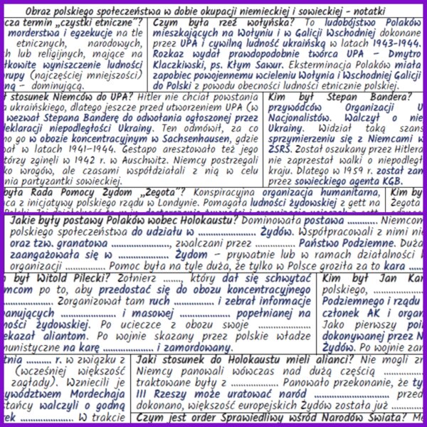 Obraz polskiego społeczeństwa w dobie okupacji niemieckiej i sowieckiej – notatki i karta pracy