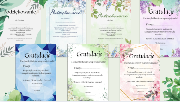 Pakiet: Podziękowania  dla rodziców | Gratulacje  dla dzieci| Dyplomy | (EDYTOWALNY) + Plik pdf