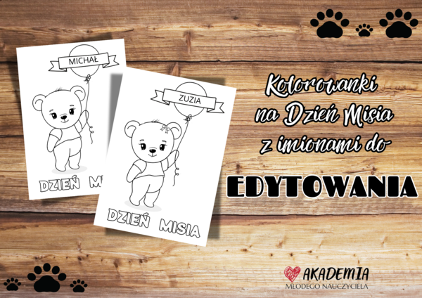 KOLOROWANKA NA DZIEŃ MISIA - IMIONA DO EDYTOWANIA