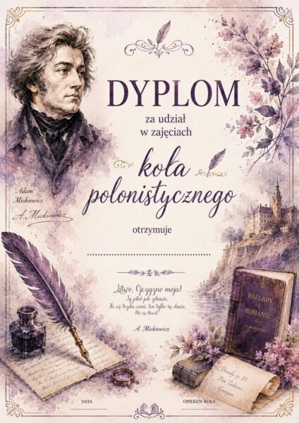 Dyplom za uczestnictwo w zajęciach polonistycznych/ koła polonistycznego