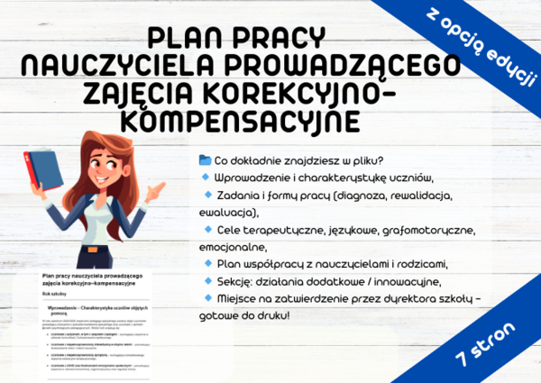 PLAN PRACY KOREKCYJNO–KOMPENSACYJNY Plan pracy nauczyciela prowadzącego zajęcia korekcyjno–kompensacyjne