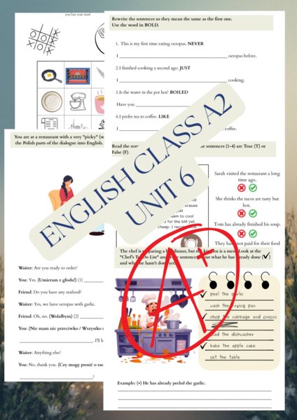 English Class A2 Unit 6 -  Cooking and Eating Extra Pack – Vocabulary, Grammar  Speaking