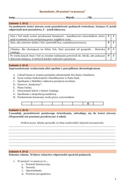 Sprawdzian "W pustyni i w puszczy"