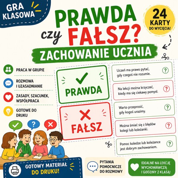 Gra klasowa „Prawda czy fałsz? Zachowanie ucznia”