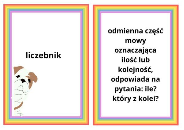 Fiszki, części mowy, teoria, 12 fiszek z definicjami