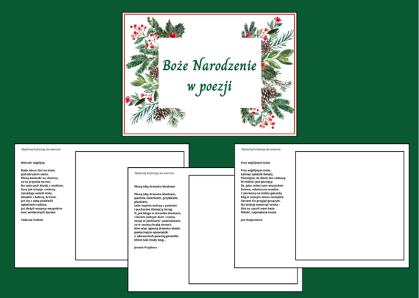 BOŻE NARODZENIE W POEZJI – biblioteka – świetlica – WIERSZE – karty pracy - gazetka