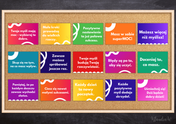 Dzień Pozytywnego Myślenia – kolorowe plansze motywacyjne (PDF)