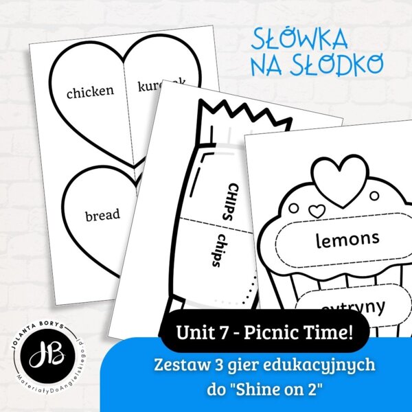 Słówka Na Słodko - Zestaw 3 gier edukacyjnych do nauki słownictwa z "Shine on 2" - Unit 7 Picnic Time!