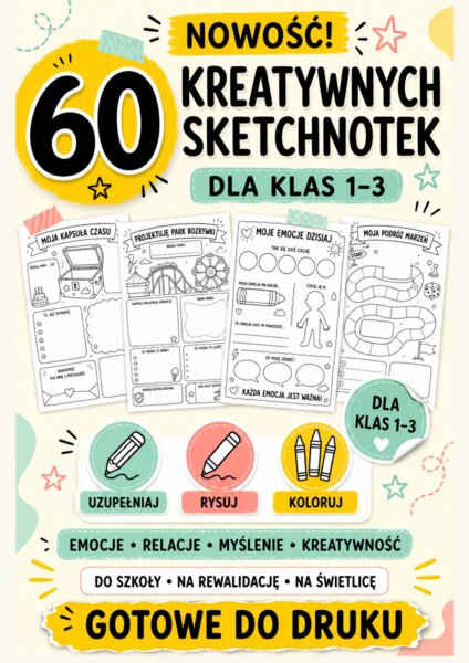 📣 60 KREATYWNYCH SKETCHNOTEK DLA KLAS 1–3 ✏️💛