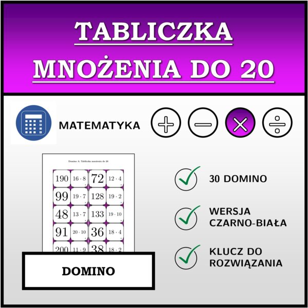 Domino - Tabliczka mnożenia do 20 | matematyka