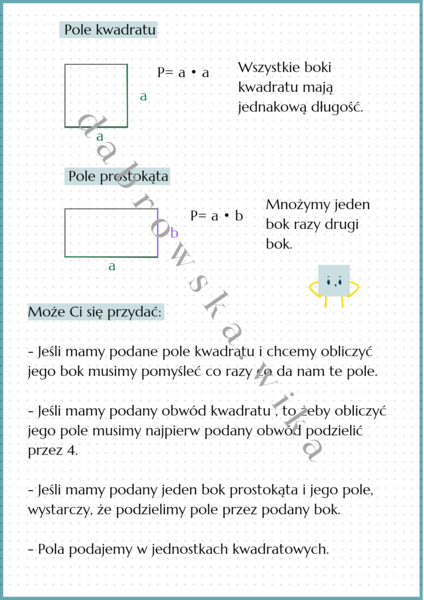Pole kwadratu i prostokąta - notatka
