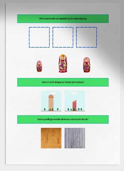 Duży czy mały? Szeroki czy wąski? Sprawdzian. Karta pracy