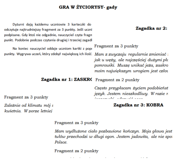 Gra "Życiorysy. Gady" na podsumowanie lekcji biologii w klasie 6 "Przegląd i znaczenie gadów"