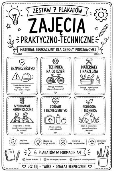 Zajęcia praktyczno-techniczne – MEGA ZESTAW PLAKATÓW EDUKACYJNYCH Klasa 4