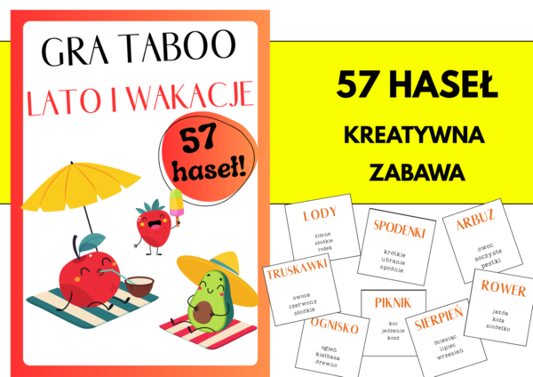 TABOO: LATO I WAKACJE – gra edukacyjna dla dzieci/54 HASŁA/ zabawa na koniec roku / materiały edukacyjne dla nauczycieli