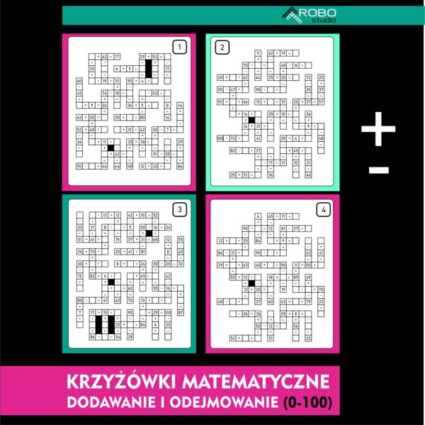 Krzyżówki matematyczne, dodawanie i odejmowanie w zakresie 1-100, dzień matematyki.