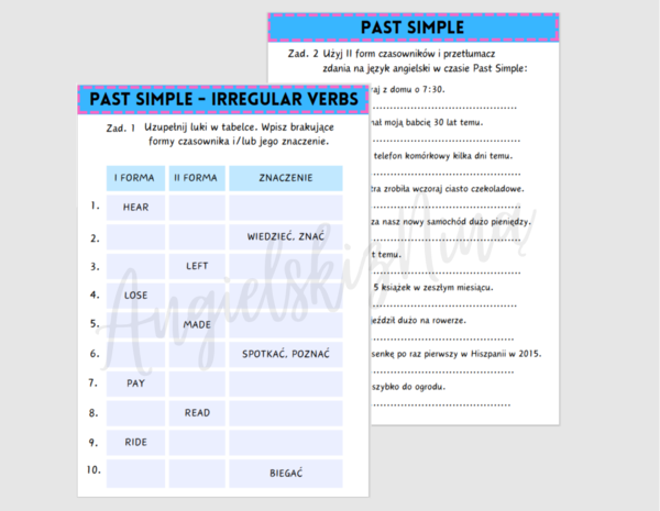 Past Simple - Irregular Verbs cz. 2 czasowniki nieregularne karta pracy powtórka ćwiczenia egzamin ósmoklasisty