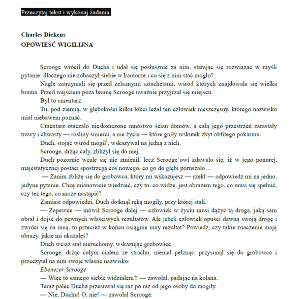 Egzamin ósmoklasisty – Arkusz z języka polskiego „Opowieść wigilijna” | Pełny test z kluczem odpowiedzi