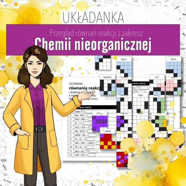 Klasa 8. Chemia. Chemia nieorganiczna - Równania reakcji chemicznych. Układanka. Wielkanocna/wiosenna karta pracy. MOC powtórki.