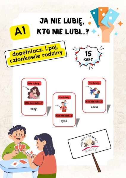 15 kart "nie lubię, kto nie lubi?", członkowie rodziny, dopełniacz A1, jpjo