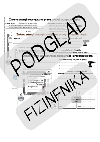 Zmiana energii wewnętrznej przez ciepło i pracę (I zasada termodynamiki) - Termodynamika - A5 Karta pracy/notatka graficzna