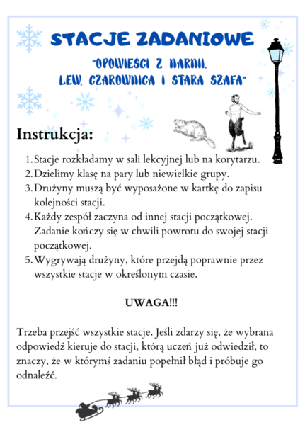 "Opowieści z Narnii" - lekcja w ruchu (stacje zadaniowe)